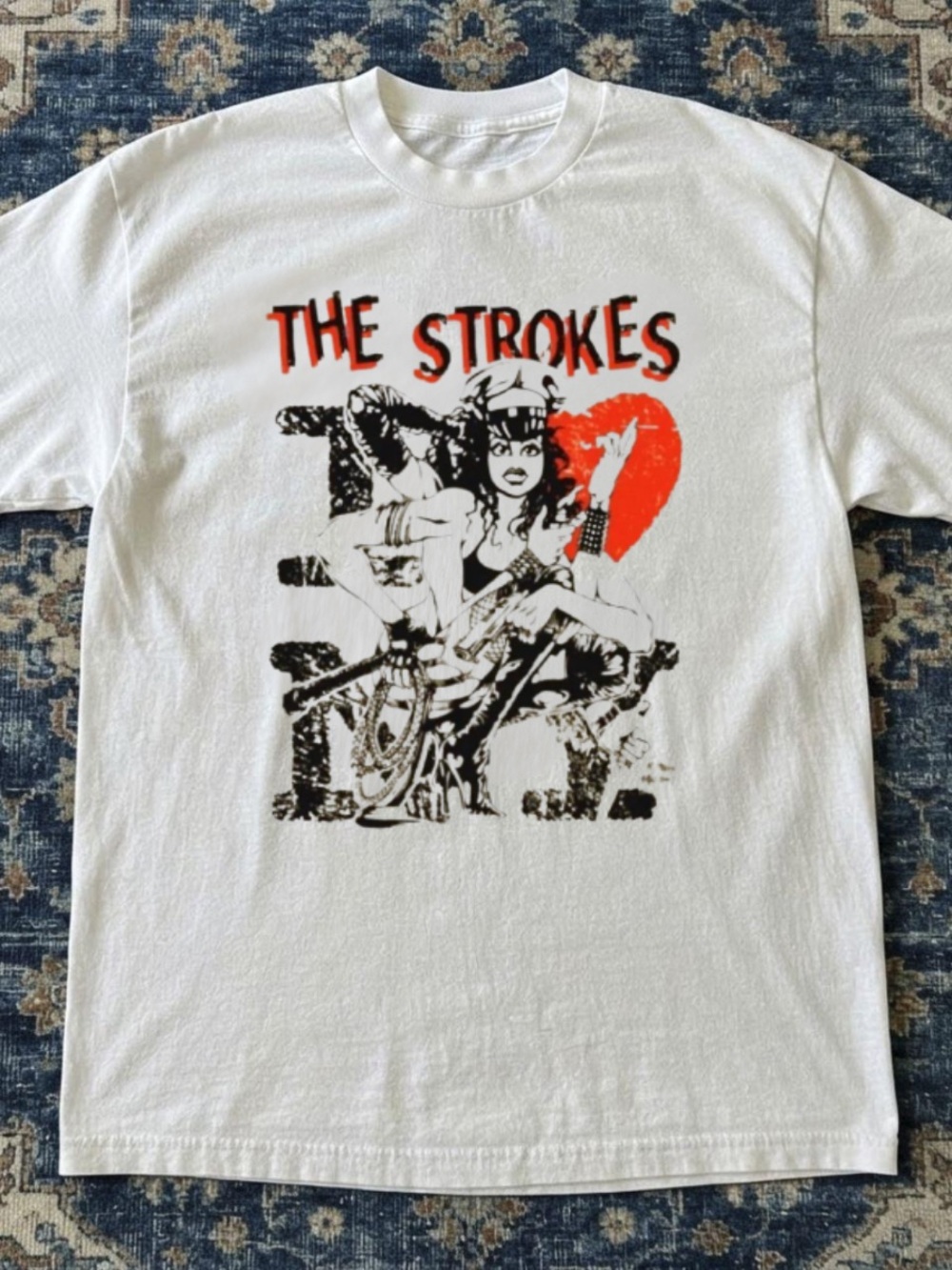 Gildan White Tee with Black Graphic and Red Heart